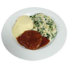 Kipburger Kippenjus  Courgette met saus Aardappelpuree
